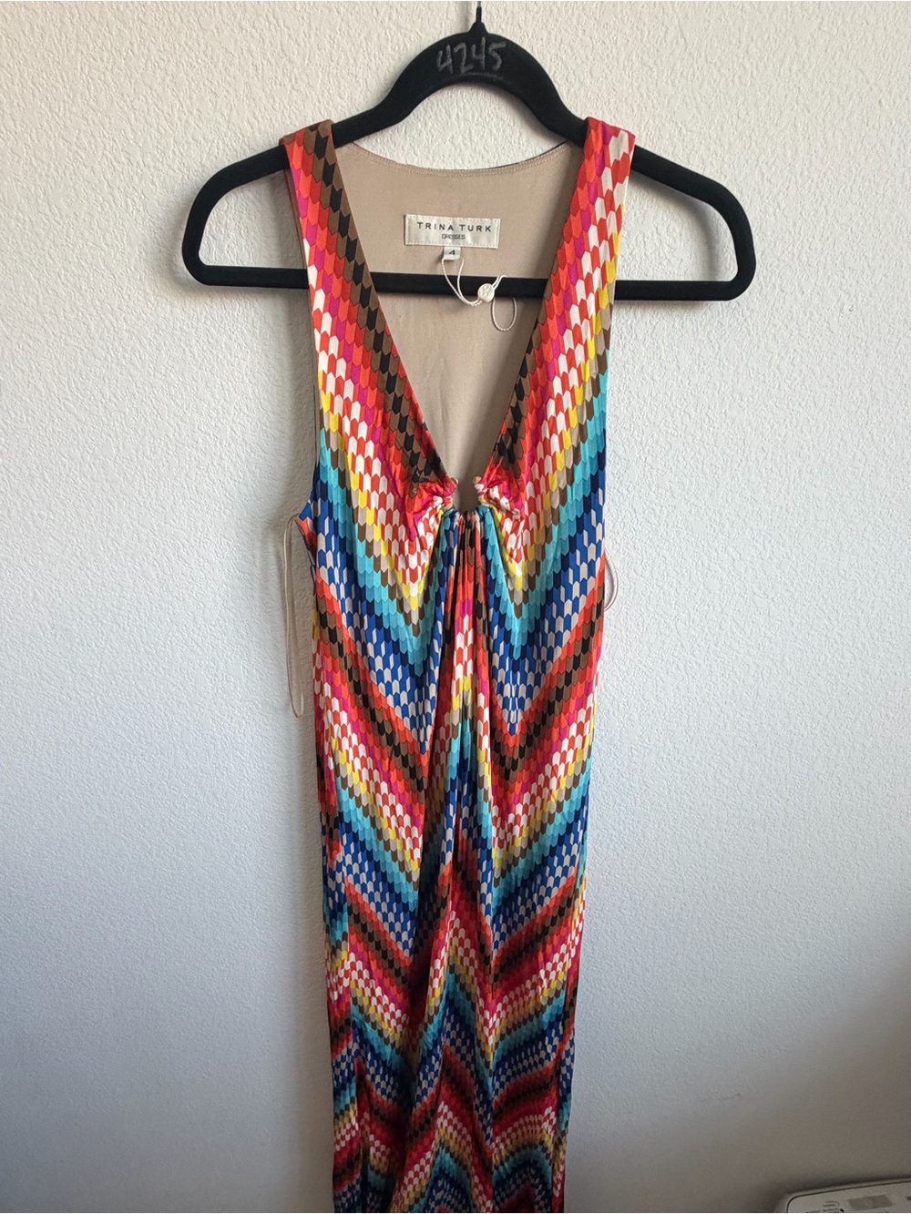 Trina Turk Rainbow Chevron V-Neck Maxi Dress